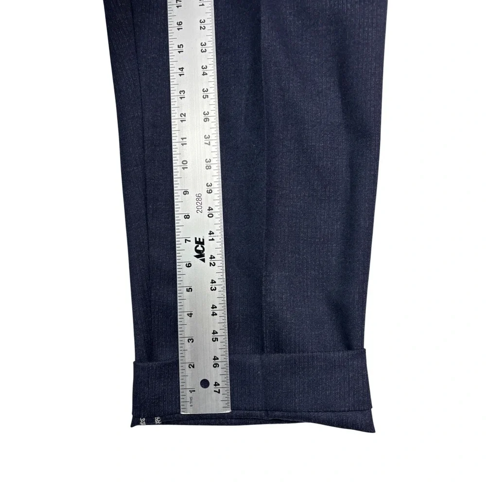 vtg 80s Bespoke 44S 38x29 Navy Blue Double Breasted 2pc Pant Suit Wool Pleated